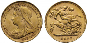 MS63 | Victoria (1837-1901), gold Half Sovereign, 1897, crowned and veiled bust left, T.B. initials below truncation for engraver Thomas Brock, legend...