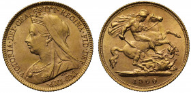MS64 | Victoria (1837-1901), gold Half Sovereign, 1900, crowned and veiled bust left, T.B. initials below truncation for engraver Thomas Brock, legend...