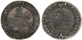 Edward VI (1547-53), silver Crown of Five Shillings, 1552, Fine Silver issue, boy king on horseback right, date below in Arabic numerals, tail breaks ...
