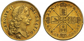 Charles II (1660-85), gold Two Guineas, 1664, elephant below first laureate head right, Latin legend and toothed border surrounding, CAROLVS. II. DEI....