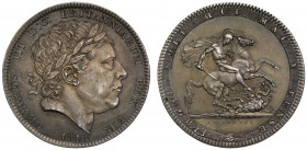 George III (1760-1820), silver pattern Crown, 1818, large ‘bull-like’ head right, PISTRUCCI below truncation, date below, Latin legend and toothed bor...