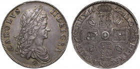 AU50 | Charles II (1660-85), silver Crown, 1662, engraved by Roettier, first laureate and draped bust right, rose below, Latin legend and toothed bord...