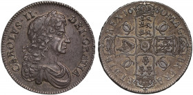 AU53 | Charles II (1660-85), silver Crown, 1680, third laureate and draped bust right, legend and toothed border surrounding, CAROLVS. II. DEI. GRATIA...