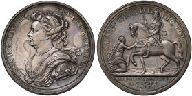 Anne (1702-14), silver Medal by John Croker, 1703, commemorating the capturing of cities by the Duke of Marlborough, bust of Anne left, ANNA. D:G: MAG...