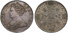 AU58 | Anne (1702-14), silver Crown, 1713, third draped bust left, Latin legend and toothed border surrounding, ANNA. DEI. GRATIA., rev. crowned emble...
