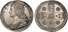MS64 | George II (1727-60), silver Crown, 1741, young laureate and draped bust left, legend and toothed border surrounding, GEORGIVS. II. DEI. GRATIA....