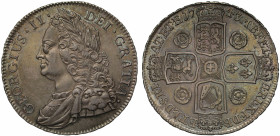 AU55 | George II (1727-60), silver Crown, 1743, older laureate and draped bust left, GEORGIUS.II. DEI.GRATIA. toothed border around rim both sides, re...