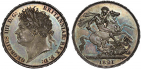 MS65 | George IV (1820-30), silver proof Crown, 1821, laureate head left, B.P. for Benedetto Pistrucci below, legend and toothed border surrounding, G...