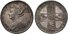 MS62 | Anne (1702-14), silver Halfcrown, 1708, second draped bust left, Latin legend and toothed border surrounding, ANNA.DEI. GRATIA. rev. Post-Union...