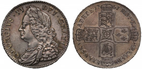 George II (1727-60), silver Halfcrown, 1751, older laureate and draped bust left, Latin legend and toothed border surrounding, GEORGIVS. II. DEI. GRAT...