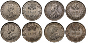 British West Africa, George V (1910-36), silver Two Shillings (4), 1913, 1915 H, 1916 H, 1919 H (KM 13). Good very fine to nearly extremely fine. (4)...