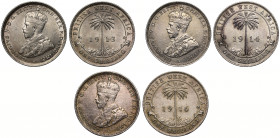 British West Africa, George V (1910-36), silver Shillings (3), 1913, 1914 H, 1916 H (KM 12). Generally good very fine. (3)

Estimate: £ 80 - 120