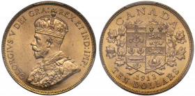 MS63 | Canada, George V (1910-36), gold Ten Dollars, 1913, crowned bust left, rev. arms within wreath, date and denomination below, AGW 0.4837 oz (Fr ...