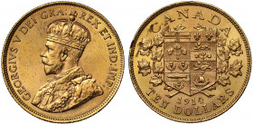 Canada, George V (1910-36), gold Ten Dollars, 1914, crowned bust left, rev. arms within wreath, date and denomination, 16.71g, AGW 0.4837 oz (F 3; KM ...
