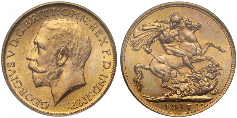 MS64 | Canada, George V (1910-36), gold Sovereign, 1917-C, Ottawa mint, bare hea...