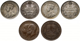 Canada, George V (1910-36), silver 25-Cents (2), 1928, 1929 (KM 24a); together with Confederation of Canada, Diamond Jubilee, 1867-1927, small bronze ...