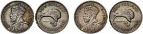 New Zealand, George V (1910-36), silver Florins (2), 1933, 1934, bust left, rev, kiwi, denomination and date (KM 4). The first very fine, unevenly ton...