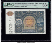 Afghanistan Ministry of Finance 50 Afghanis ND (1936) / ND (SH1315) Pick 19As Specimen PMG Gem Uncirculated 66 EPQ. Roulette Specimen punch.

HID09801...