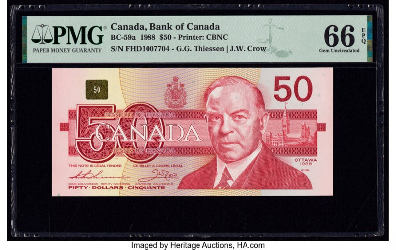 Canada Bank of Canada $50 1988 Pick 98a BC-59a PMG Gem Uncirculated 66 EPQ. 

HI...