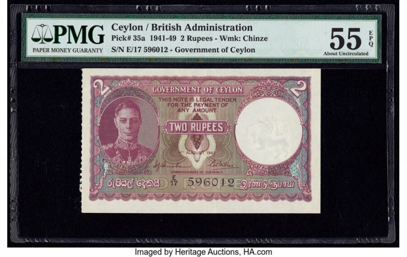 Ceylon Government of Ceylon 2 Rupees 4.8.1943 Pick 35a PMG About Uncirculated 55...