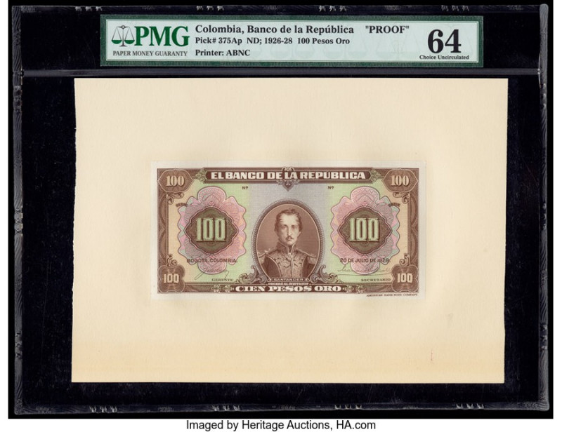 Colombia Banco de la Republica 100 Pesos Oro ND (1926-28) Pick 375Ap Front and B...