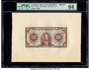 Colombia Banco de la Republica 100 Pesos Oro ND (1926-28) Pick 375Ap Front and Back Proofs PMG Choice Uncirculated 64 (2). Pinholes mentioned on both ...