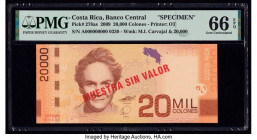 Costa Rica Banco Central de Costa Rica 20,000 Colones 2009 Pick 278as Specimen PMG Gem Uncirculated 66 EPQ. Red Muestra Sin Valor overprints are prese...