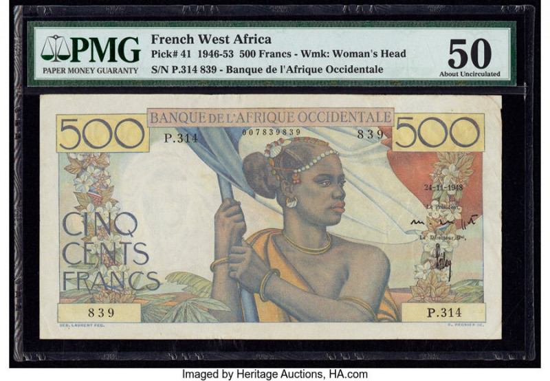 French West Africa Banque de l'Afrique Occidentale 500 Francs 1946-53 Pick 41 PM...