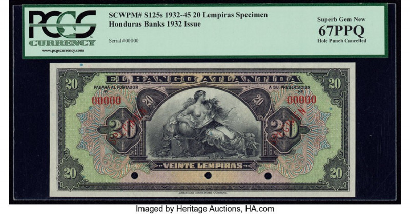 Honduras Banco Atlantida 20 Lempiras 1932 Pick S125s Specimen PCGS Superb Gem Ne...