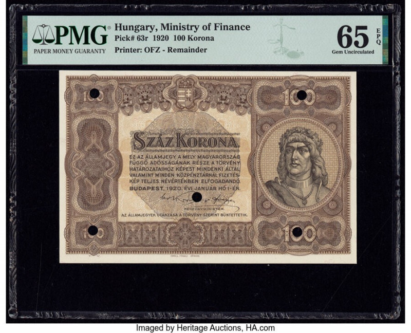Hungary State Note of the Ministry of Finance 100 Korona 1.1.1920 Pick 63r Remai...