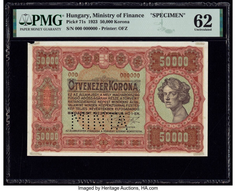 Hungary State Note of the Ministry of Finance 50,000 Korona 1.5.1923 Pick 71s Sp...