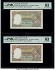 India Reserve Bank of India 5 Rupees ND (1943) Pick 18b Jhun4.3.2 Two Consecutive Examples PMG Choice Uncirculated 63 (2). Staple holes and a small te...