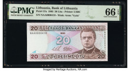 Lithuania Bank of Lithuania 20 Litu 1993 Pick 57a PMG Gem Uncirculated 66 EPQ. 

HID09801242017

© 2020 Heritage Auctions | All Rights Reserved