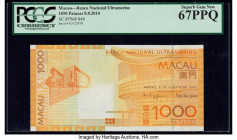 Macau Banco Nacional Ultramarino 1000 Patacas 8.8.2010 Pick 84b KNB70c PCGS Superb Gem New 67PPQ. 

HID09801242017

© 2020 Heritage Auctions | All Rig...