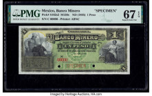 Mexico Banco Minero 1 Peso ND (1895) Pick S162s2 M130s Specimen PMG Superb Gem Unc 67 EPQ. Cancelled with 2 punch holes. 

HID09801242017

© 2020 Heri...