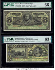 Mexico Banco De Zacatecas 5 Pesos ND (1891-1914) Pick S475r M5754r Remainder PMG Choice Uncirculated 63 EPQ. Mexico Banco de Tamaulipas 5 Pesos ND (19...