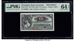 Nicaragua Banco Nacional 10 Centavos 1912 (ND 1926) Pick 52fs Specimen PMG Choice Uncirculated 64 EPQ. Red Specimen overprint and one POC are present ...