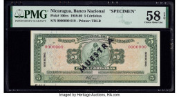 Nicaragua Banco Nacional 5 Cordobas 1960 Pick 100cs Specimen PMG Choice About Unc 58 EPQ. A black Muestra overprint is present on this example.

HID09...