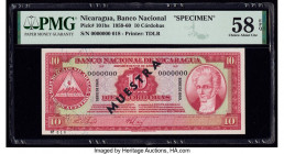 Nicaragua Banco Nacional 10 Cordobas 1960 Pick 101bs Specimen PMG Choice About Unc 58 EPQ. A black Muestra overprint present on this example.

HID0980...