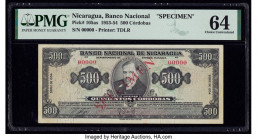 Nicaragua Banco Nacional 500 Cordobas 1954 Pick 105as Specimen PMG Choice Uncirculated 64. Red Specimen overprints present on this example.

HID098012...