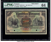 Paraguay Republica del Paraguay 500 Pesos 30.12.1920 Pick 148s Specimen PMG Choice Uncirculated 64. Pinholes, two POCs.

HID09801242017

© 2020 Herita...