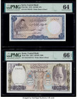 Syria Central Bank of Syria 25; 500 Pounds 1973; 1982 Pick 96c; 105c Two Examples PMG Choice Uncirculated 64; Gem Uncirculated 66 EPQ. 

HID0980124201...