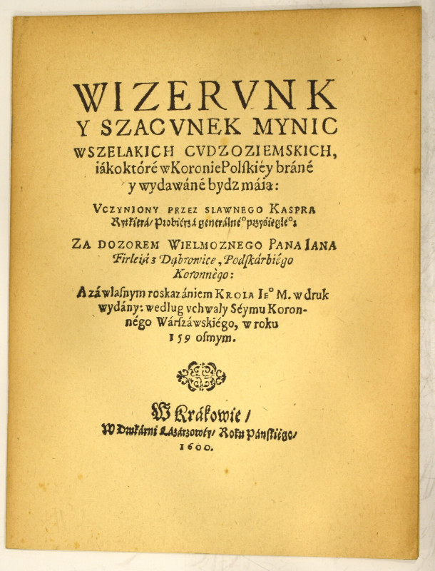 Kaser Rytkier - Wizerunek i szacunek mynic wszelakich cudzoziemskich, Kraków 160...