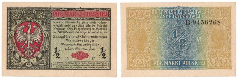GG, 1/2 marki polskiej 1916 Generał Bardzo atrakcyjny egzemplarz z widocznym uko...