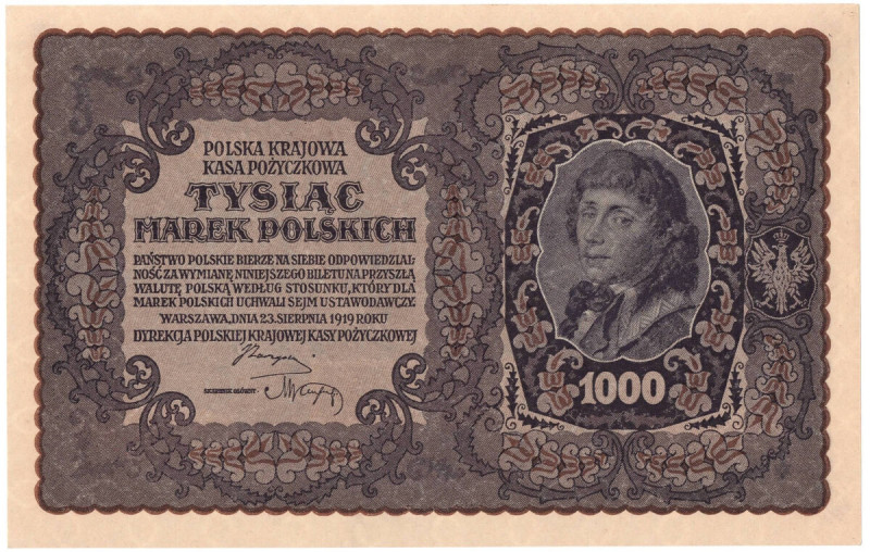 II RP, 1000 marek polskich 1919 III SERJA Ł Egzemplarz w stanie emisyjnym, niezn...