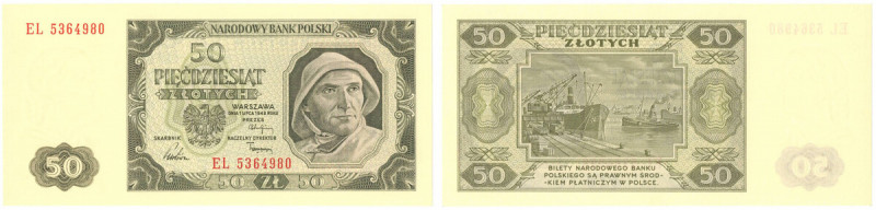 PRL, 50 złotych 1948 EL Egzemplarz w emisyjnym stanie zachowania. Reference: Mił...