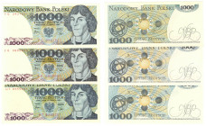 PRL, 1000 złotych 1982 - zestaw 3 egzemplarze - Serie HT, EB, FG