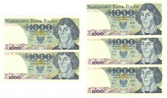 PRL, 1000 złotych 1982 - zestaw 5 egzemplarzy - Serie KN, HZ