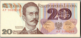 PRL, 20 złotych 1982 AP, część dwóch paczek bankowych - 53 egzemplarze