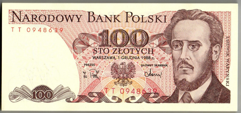 PRL, Paczka bankowa 100 złotych 1988 TT - 95 egzemplarzy Doskonale zachowana wię...